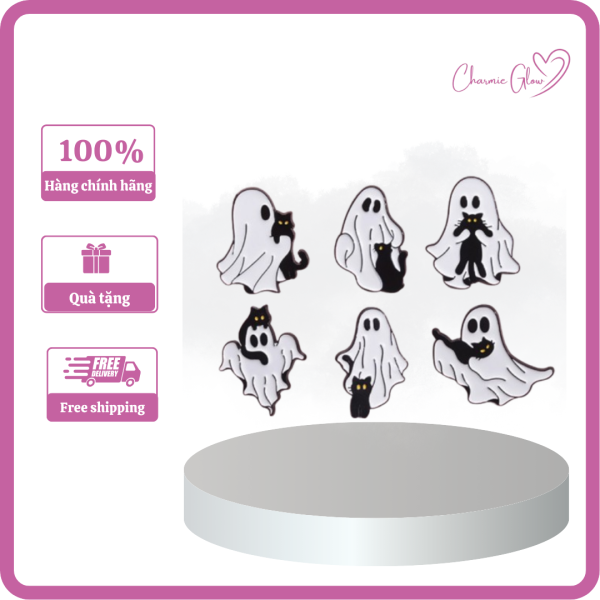 Huy hiệu Boo ma mèo đen - mẫu cài xinh xắn từng chi tiết