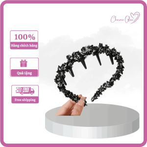 Băng đô quấn đính cườm màu đen - BĐ004